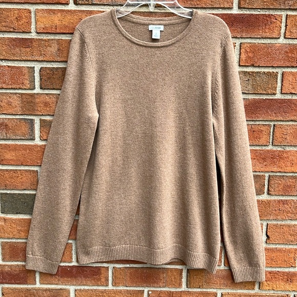 New LL Bean Tan Cashmere Classic Crewneck Sweater size M Washable - Picture 1 of 7